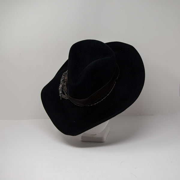 Eugenia Kim Genuine Rabbit Hair Felt Wide Brim Leather Band Trim Hat Black