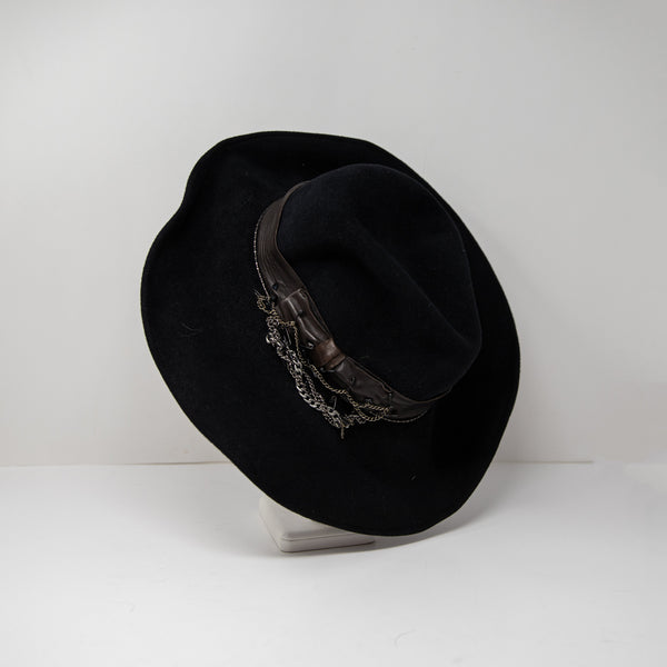 Eugenia Kim Genuine Rabbit Hair Felt Wide Brim Leather Band Trim Hat Black