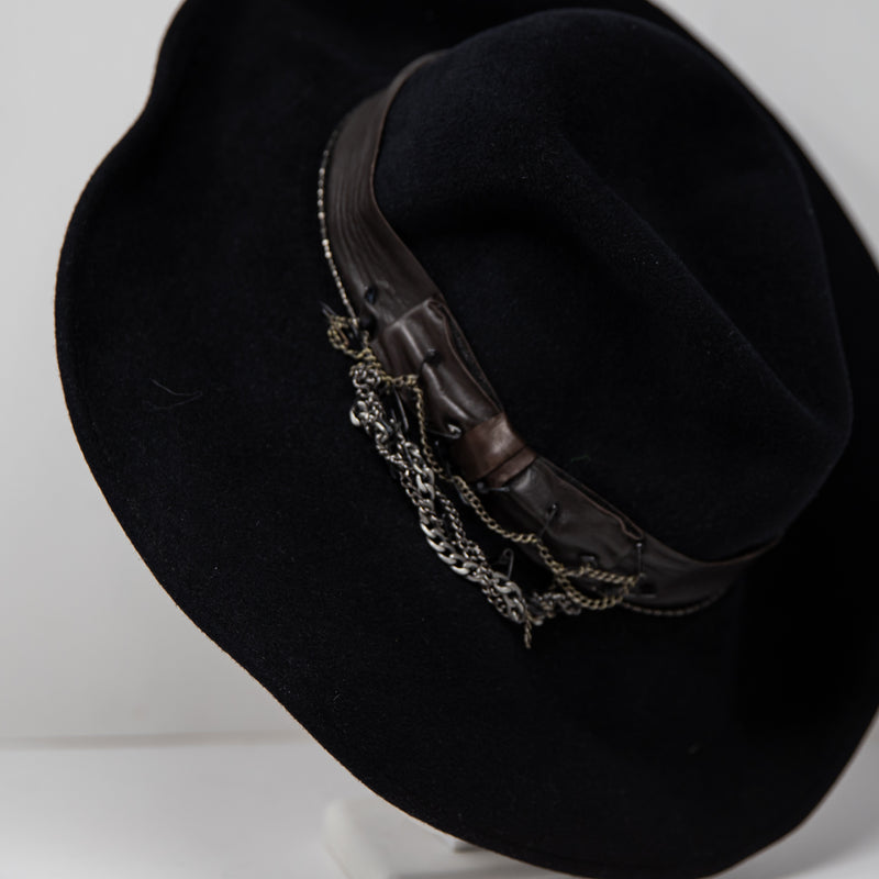 Eugenia Kim Genuine Rabbit Hair Felt Wide Brim Leather Band Trim Hat Black