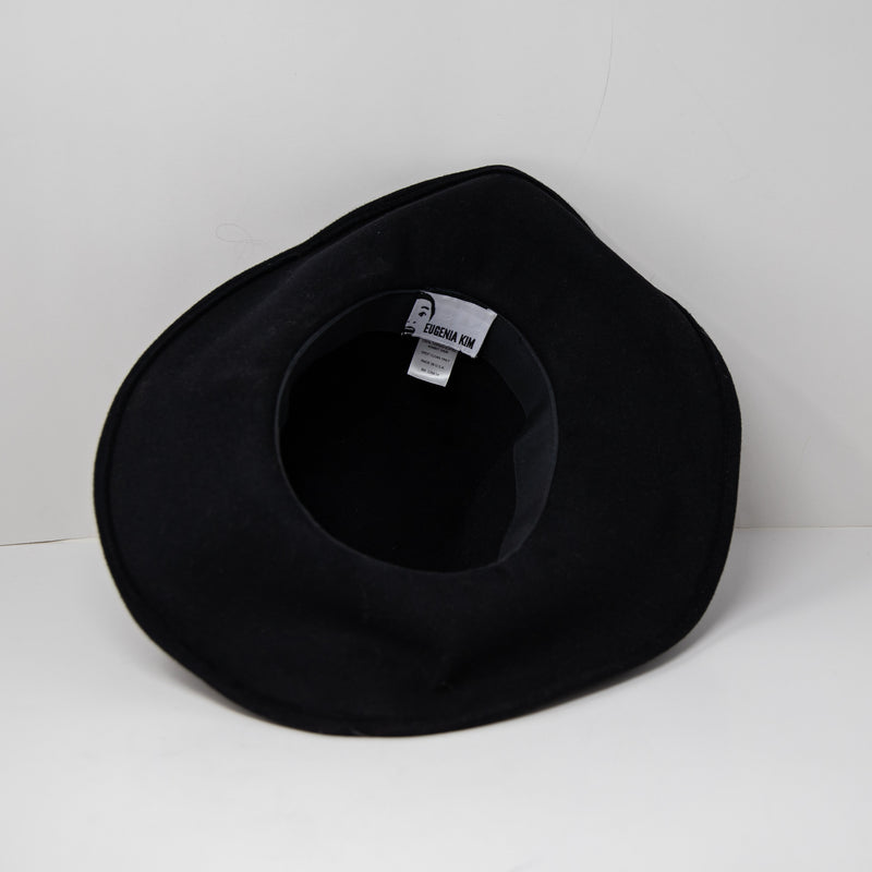 Eugenia Kim Genuine Rabbit Hair Felt Wide Brim Leather Band Trim Hat Black