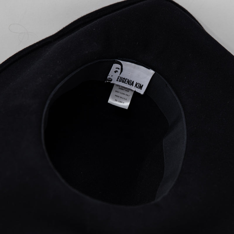 Eugenia Kim Genuine Rabbit Hair Felt Wide Brim Leather Band Trim Hat Black