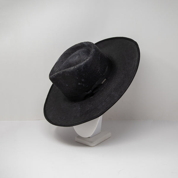 Brixton Joanna Rancher Wide Brim Palm Woven Ribbon Trim Sun Hat Black XS