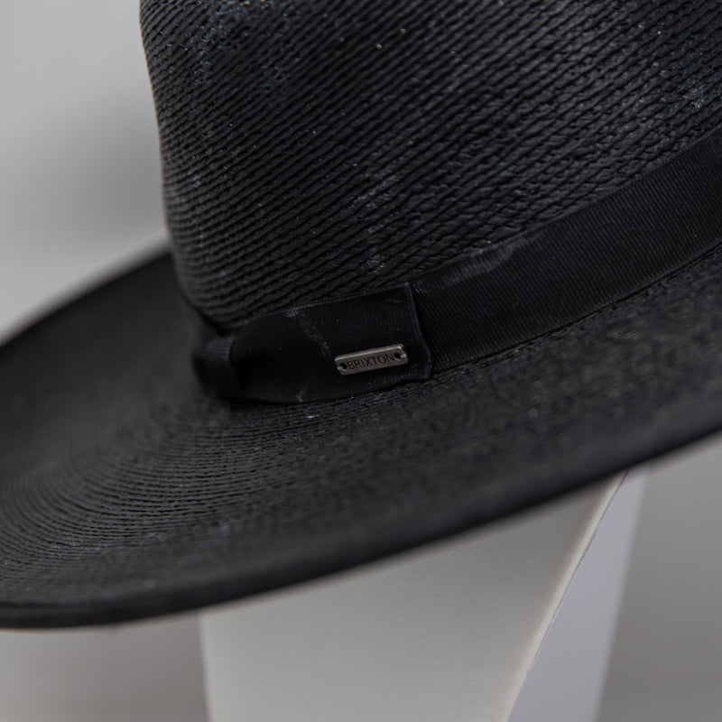 Brixton Joanna Rancher Wide Brim Palm Woven Ribbon Trim Sun Hat Black XS