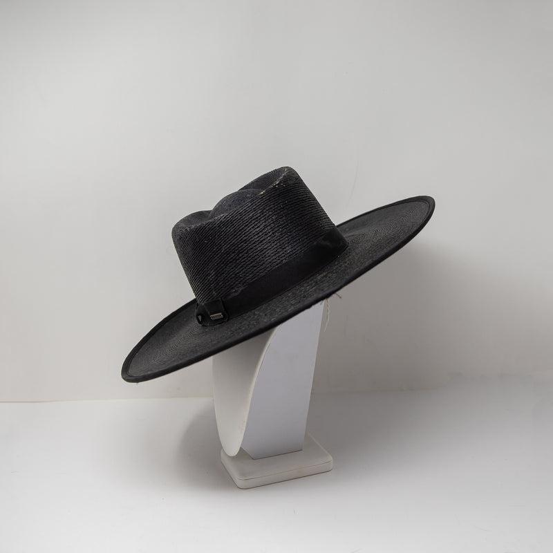 Brixton Joanna Rancher Wide Brim Palm Woven Ribbon Trim Sun Hat Black XS