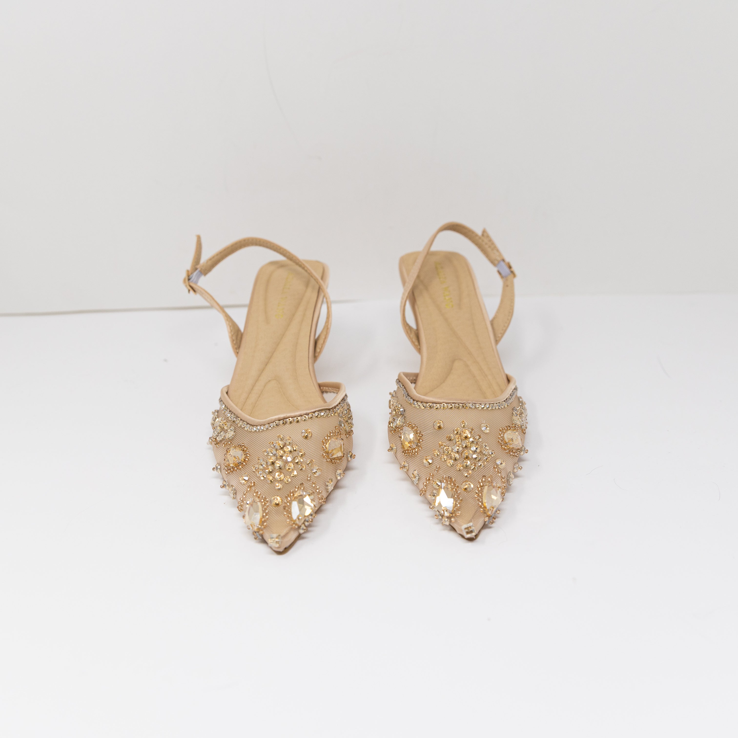 NEW Azalea Wang Valeriy Ankle Strap Pointed Toe Rhinestone Mesh Pumps Heels Shoe