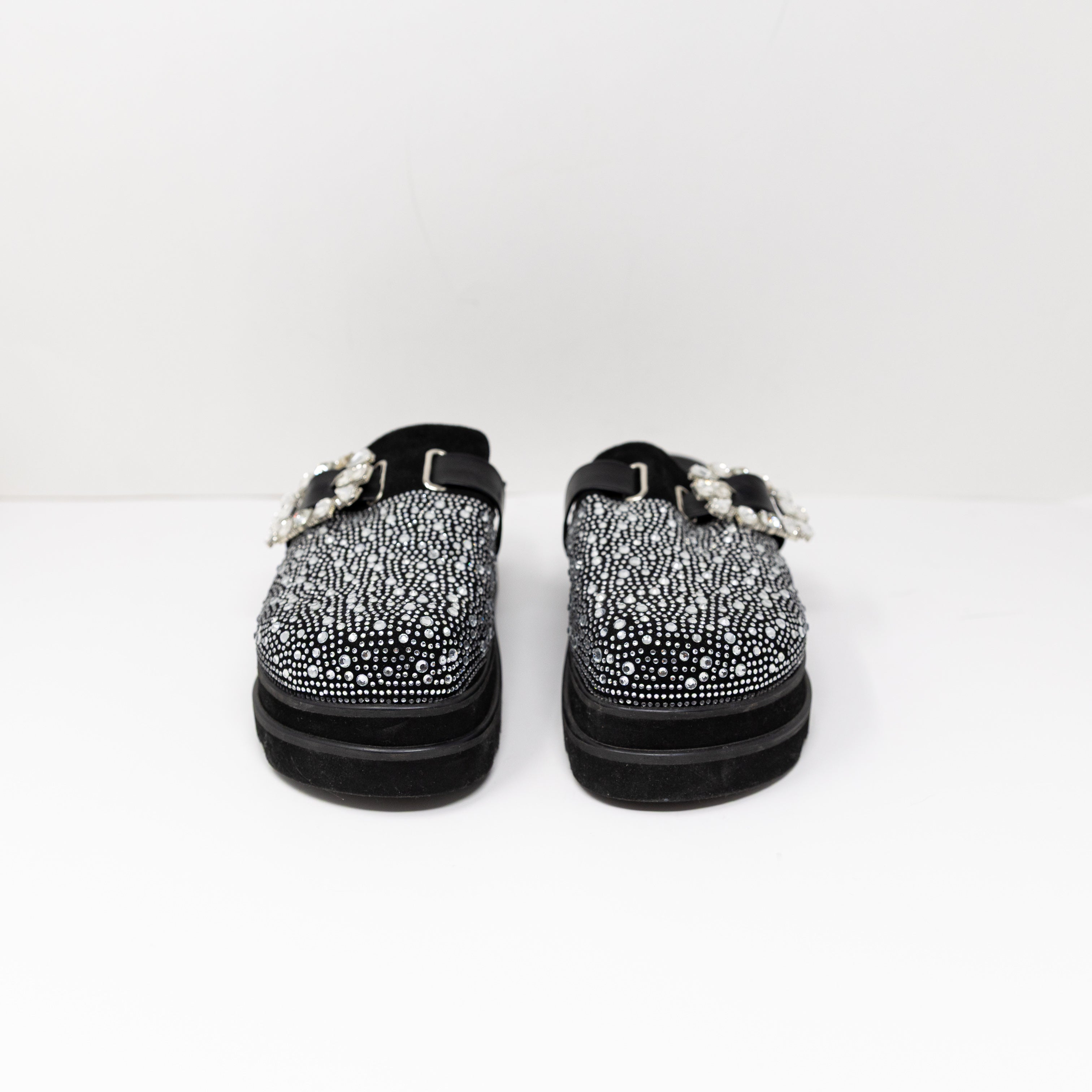 NEW Azalea Wang Desdemona Rhinestone Crystal Embellished Slip On Flats Black 6
