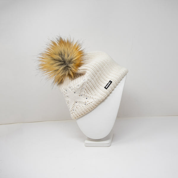 Eisbar Chantal Lux Crystal Wool Blend Star Knit Crystal Jewel Beanie Hat Ivory