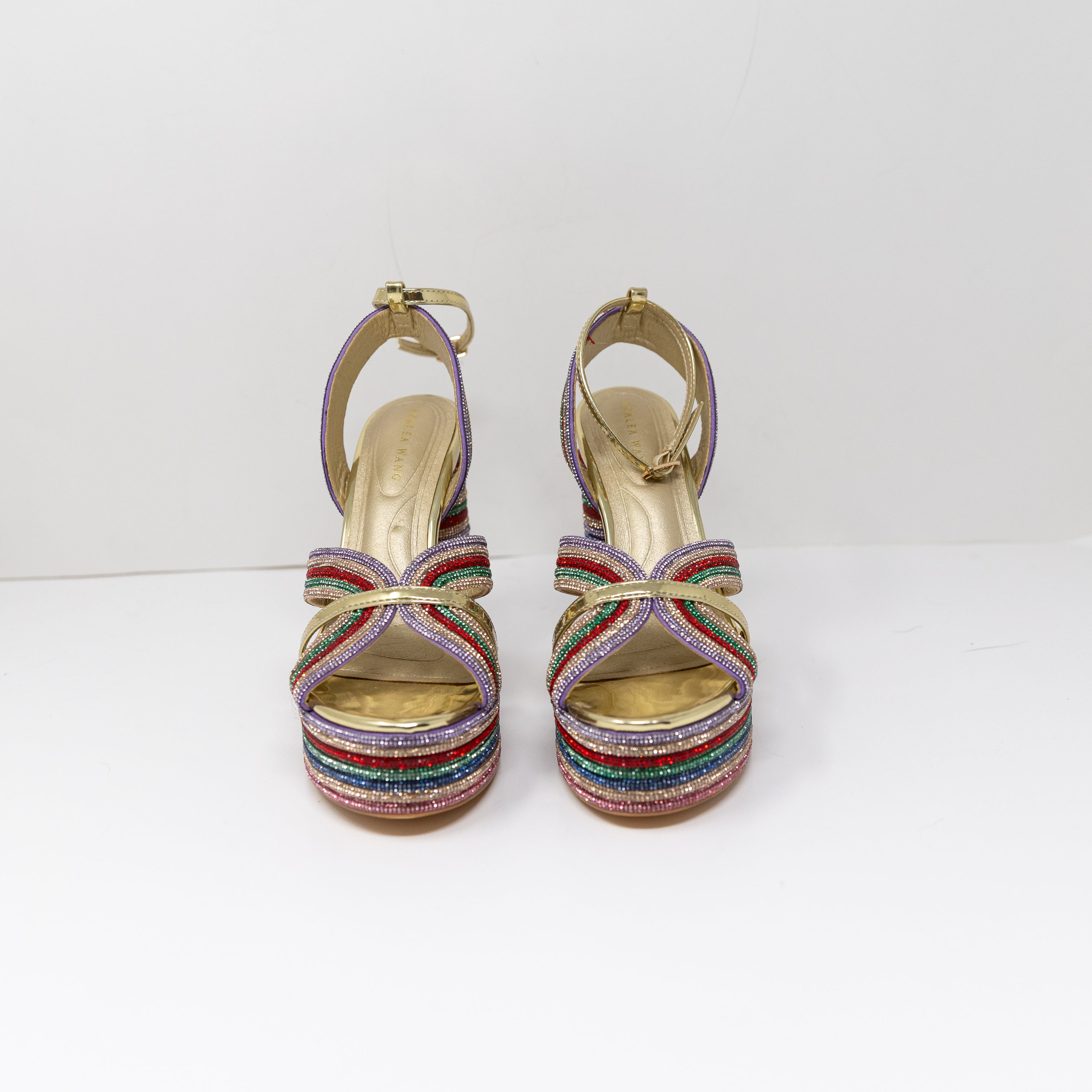 NEW Azalea Wang Kinslee Multi Diamond Rhinestone Rope Platform Heels Sandals 8
