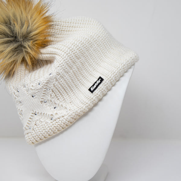 Eisbar Chantal Lux Crystal Wool Blend Star Knit Crystal Jewel Beanie Hat Ivory