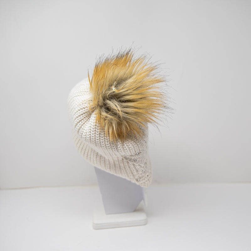 Eisbar Chantal Lux Crystal Wool Blend Star Knit Crystal Jewel Beanie Hat Ivory