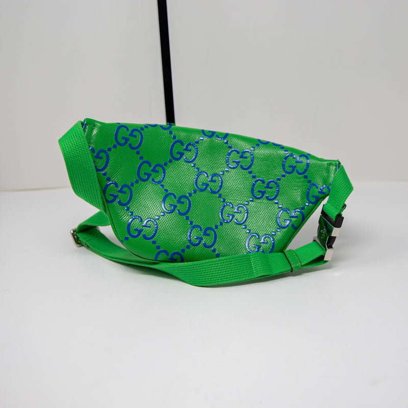 Gucci Calfskin GG Tennis Bi-Color Embossed Belt Fanny Pack Bag Joy Green Blue