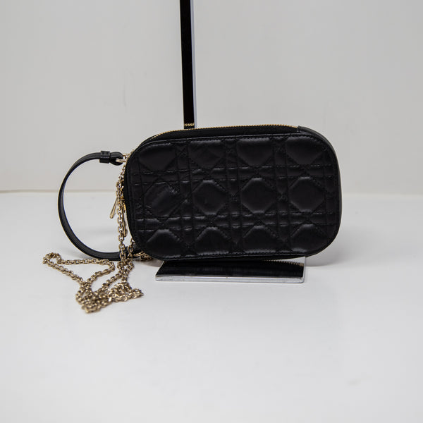 Christian Dior Lady Call'in Phone Holder Crossbody Shoulder Leather Purse Bag
