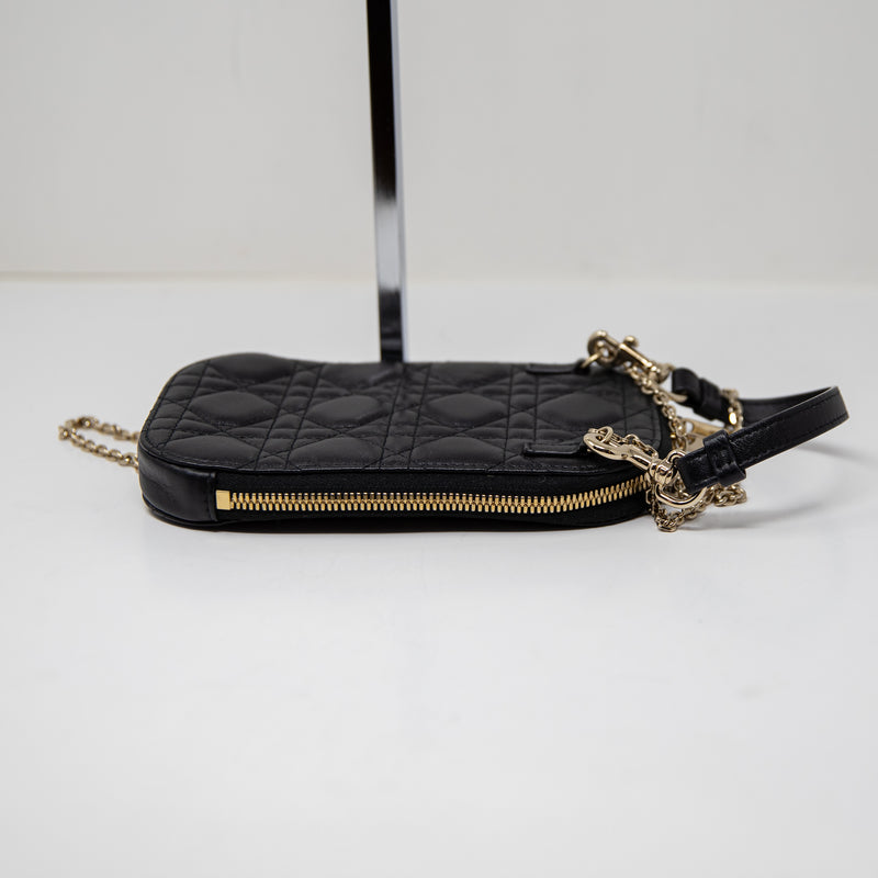 Christian Dior Lady Call'in Phone Holder Crossbody Shoulder Leather Purse Bag