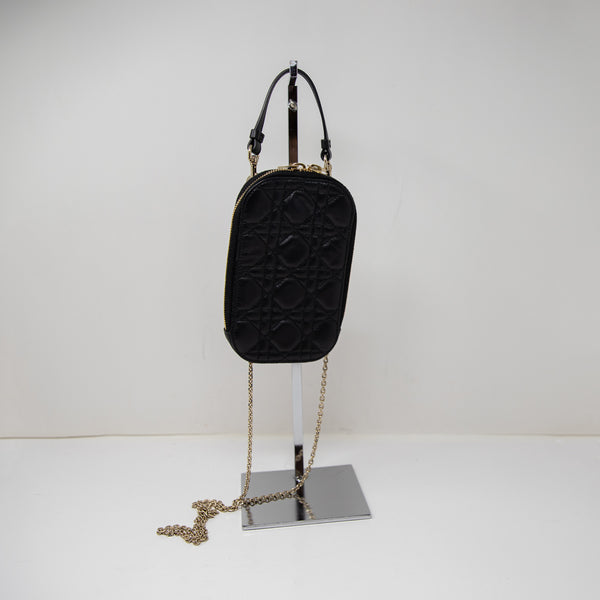 Christian Dior Lady Call'in Phone Holder Crossbody Shoulder Leather Purse Bag