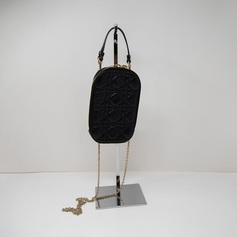 Christian Dior Lady Call'in Phone Holder Crossbody Shoulder Leather Purse Bag