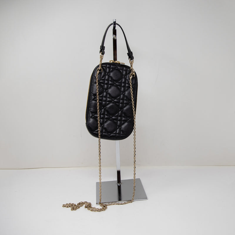 Christian Dior Lady Call'in Phone Holder Crossbody Shoulder Leather Purse Bag