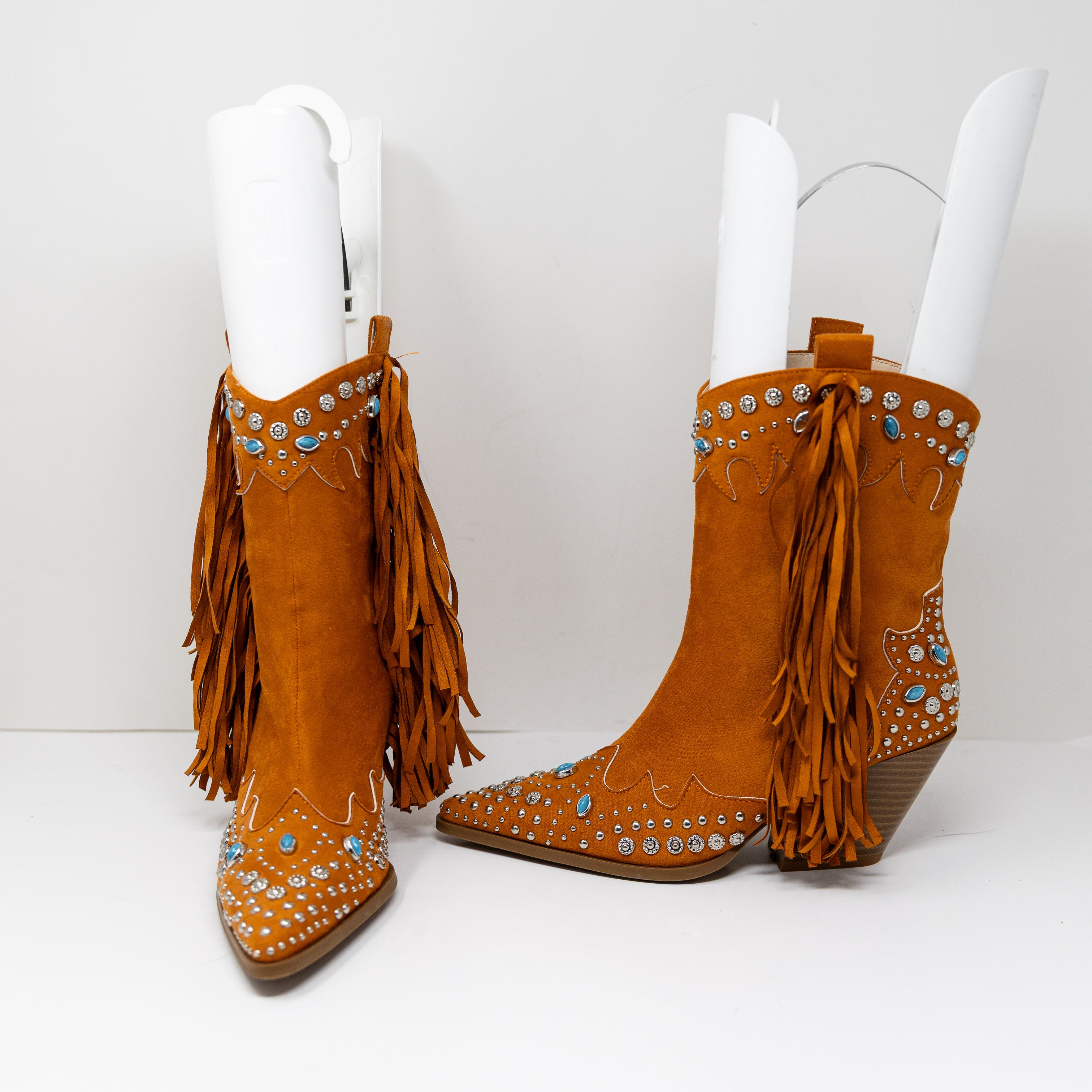 NEW Azalea Wang Anorak Faux Vegan Suede Fringe Embellished Western Booties Shoes