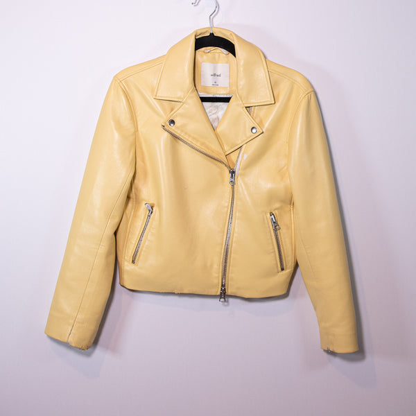 Wilfred Aritzia Diaz Faux Vegan Leather Collared Moto Jacket Wheat Yellow XS