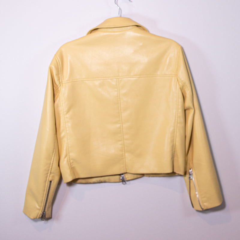 Wilfred Aritzia Diaz Faux Vegan Leather Collared Moto Jacket Wheat Yellow XS