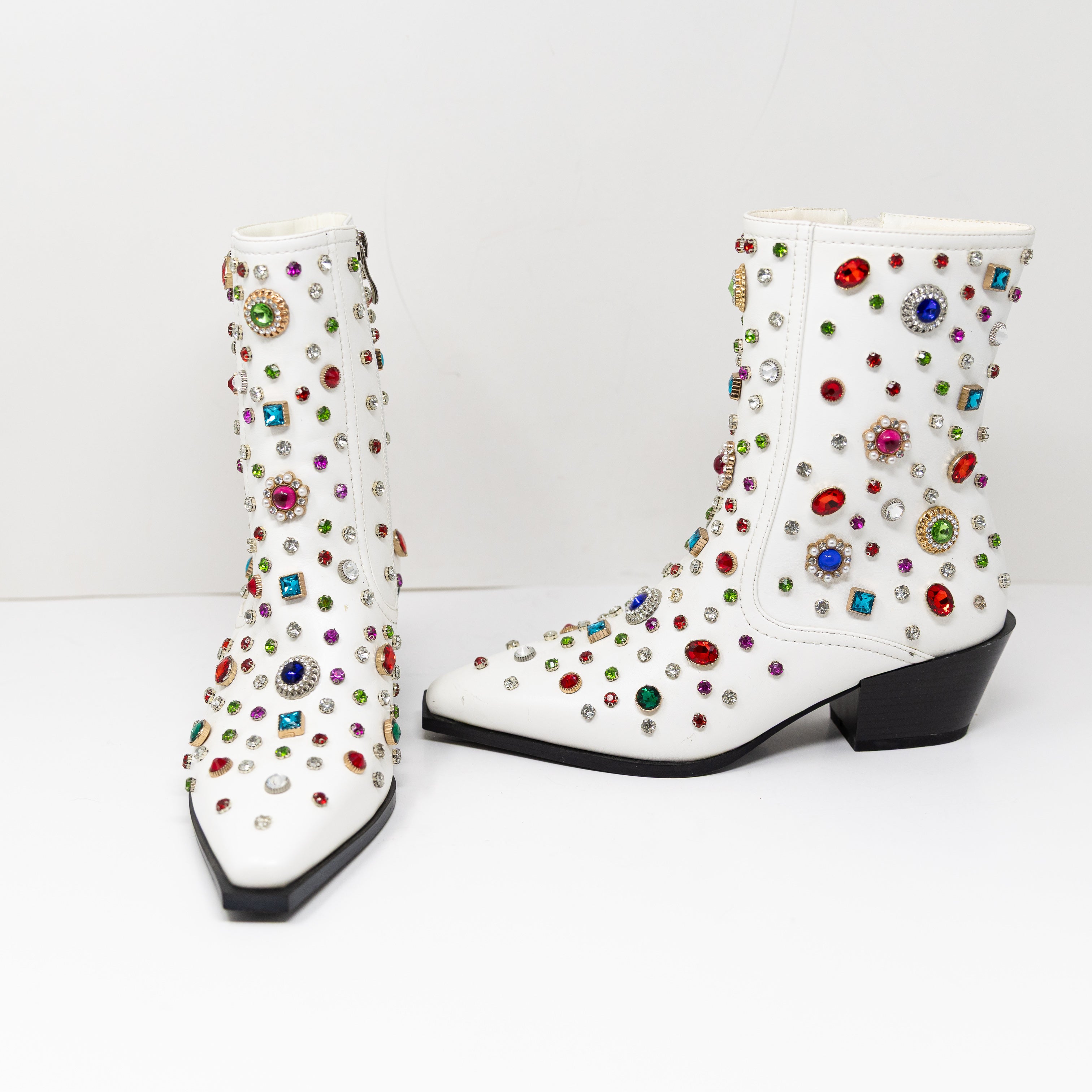 NEW Azalea Wang Sprinkle Multi Color Rhinestone Jewel Embellished Booties Shoes