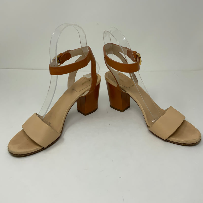 Chloe Genuine Leather Bicolor Ankle Strap Open Toe Sandals High Heels Shoes Tan