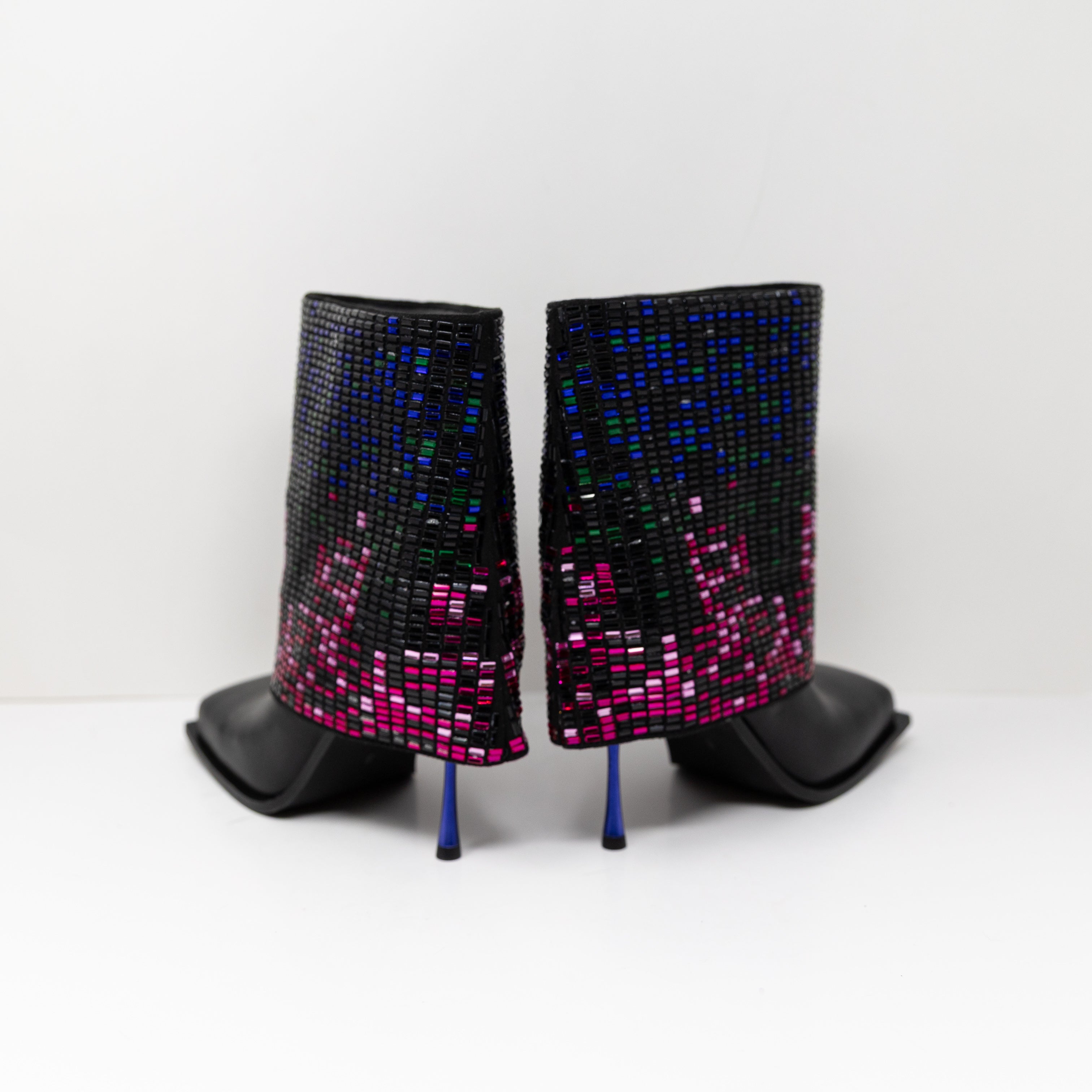 Azalea Wang Vollmer Rainbow Rhinestone Crystal Jewel Foldover Booties Shoes 8