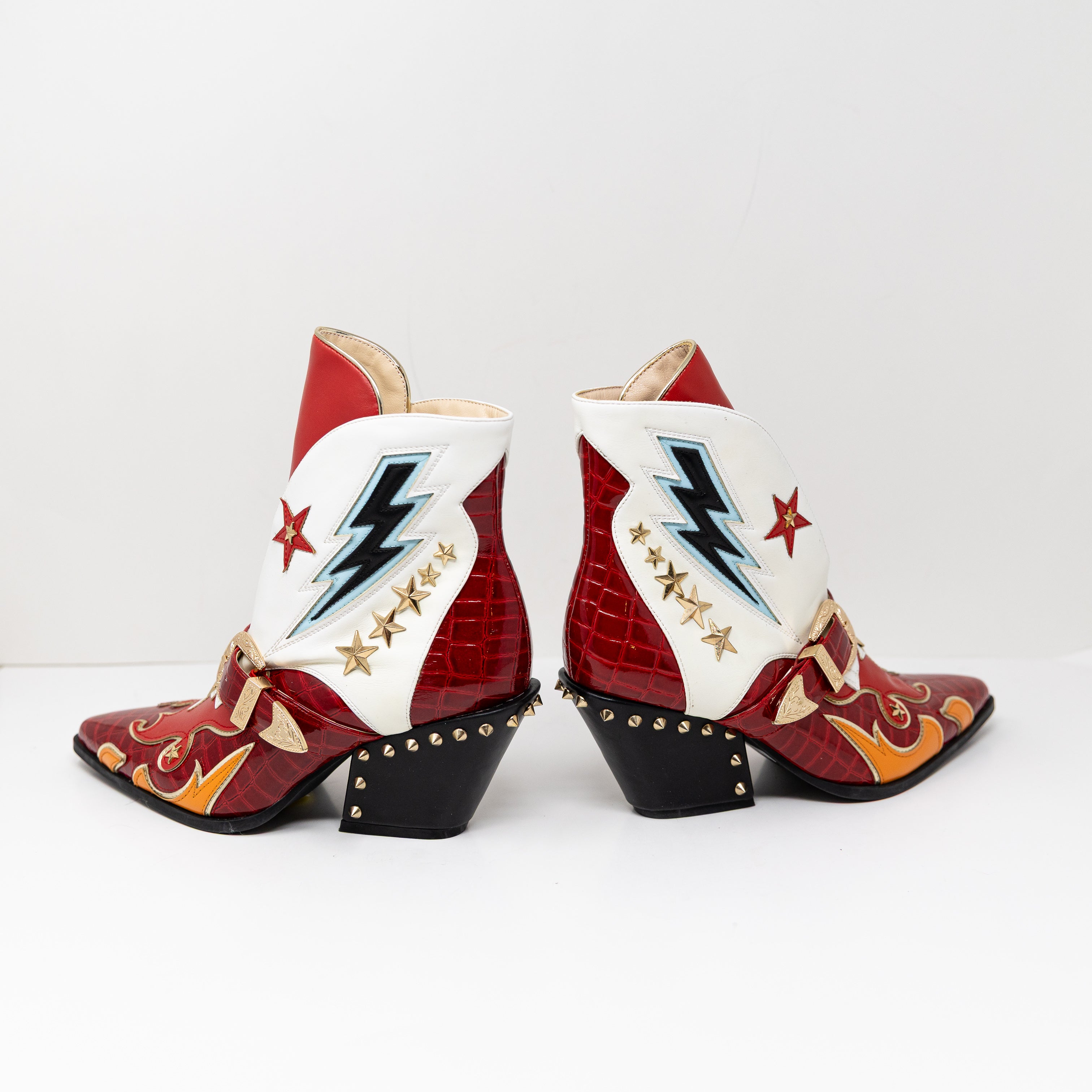 NEW Azalea Wang Channing Faux Vegan Leather Multi Color Western Booties Shoes 7