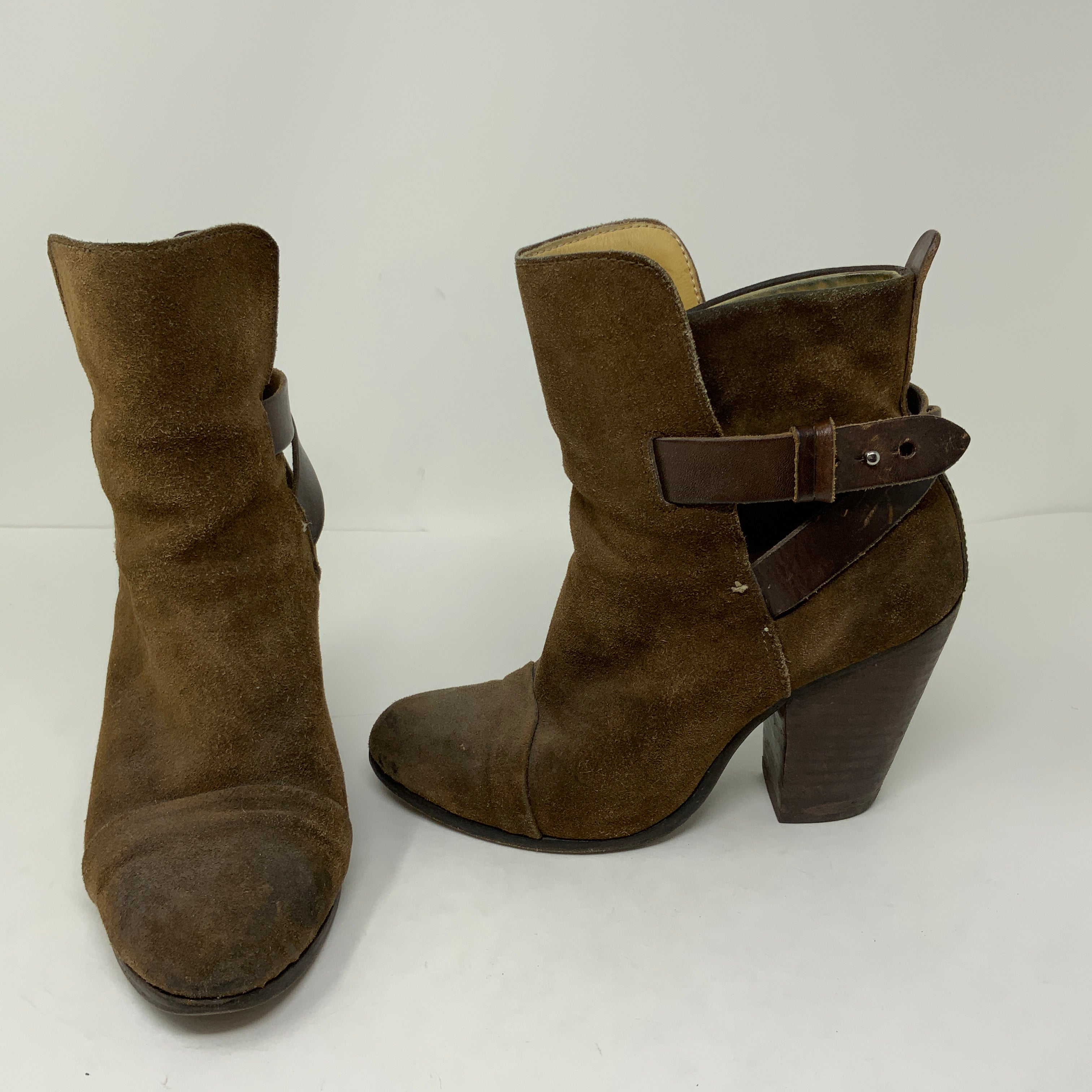 Rag & Bone Kinsey Genuine Suede Leather Stacked Wood Heel Ankle Booties Shoes 6