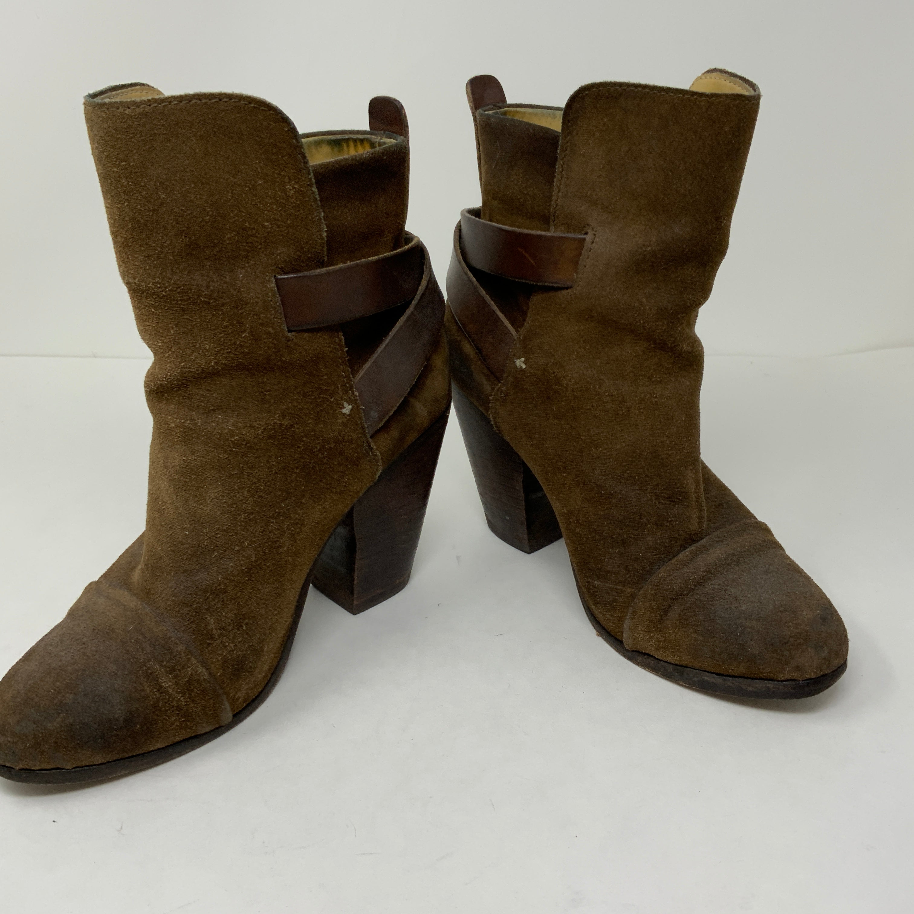 Rag & Bone Kinsey Genuine Suede Leather Stacked Wood Heel Ankle Booties Shoes 6