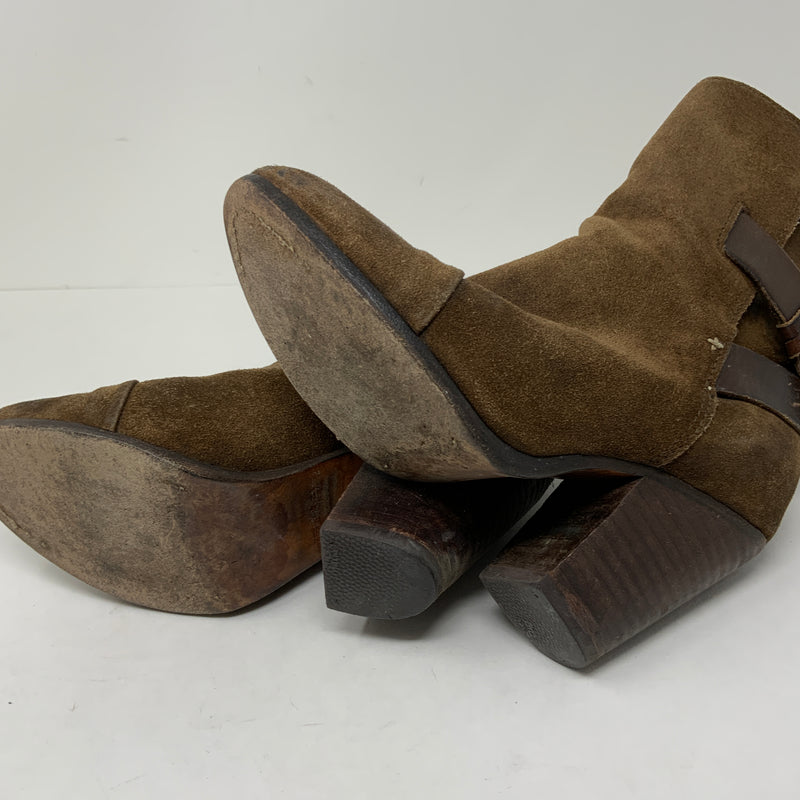 Rag & Bone Kinsey Genuine Suede Leather Stacked Wood Heel Ankle Booties Shoes 6