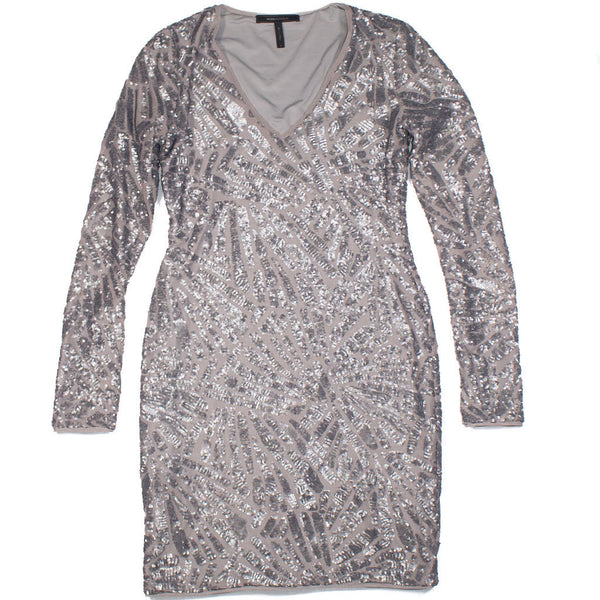 BCBGMaxAzria Morris Allover Silver Sequin Sparkle Embellished Bodycon Mini Dress