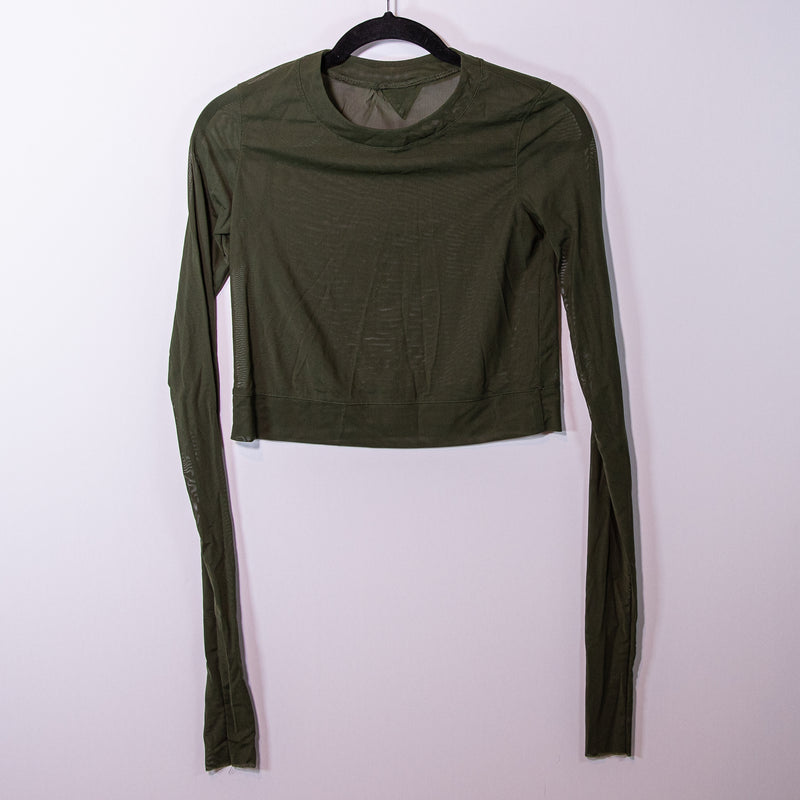 Alo Yoga Women's Semi Sheer Mesh Crew Neck Long Sleeve Tee Shirt Green Small