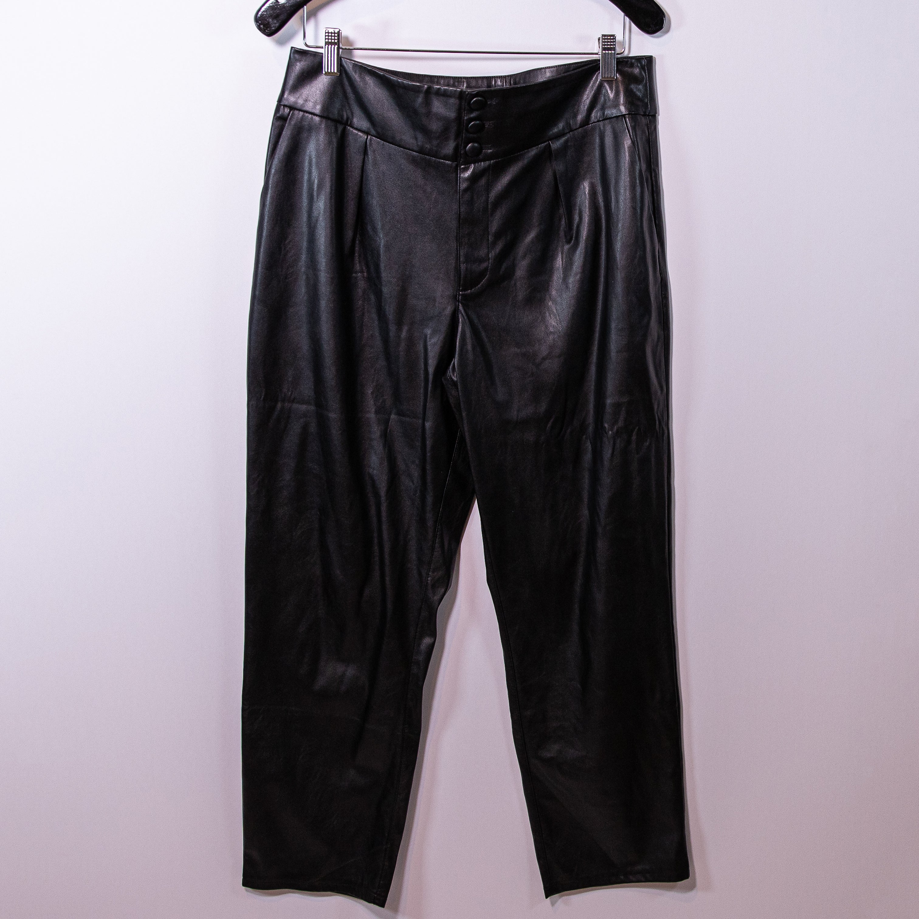 Paige Jazz Faux Vegan Leather Tapered Leg Mid Rise Ankle Crop Pants Black 8