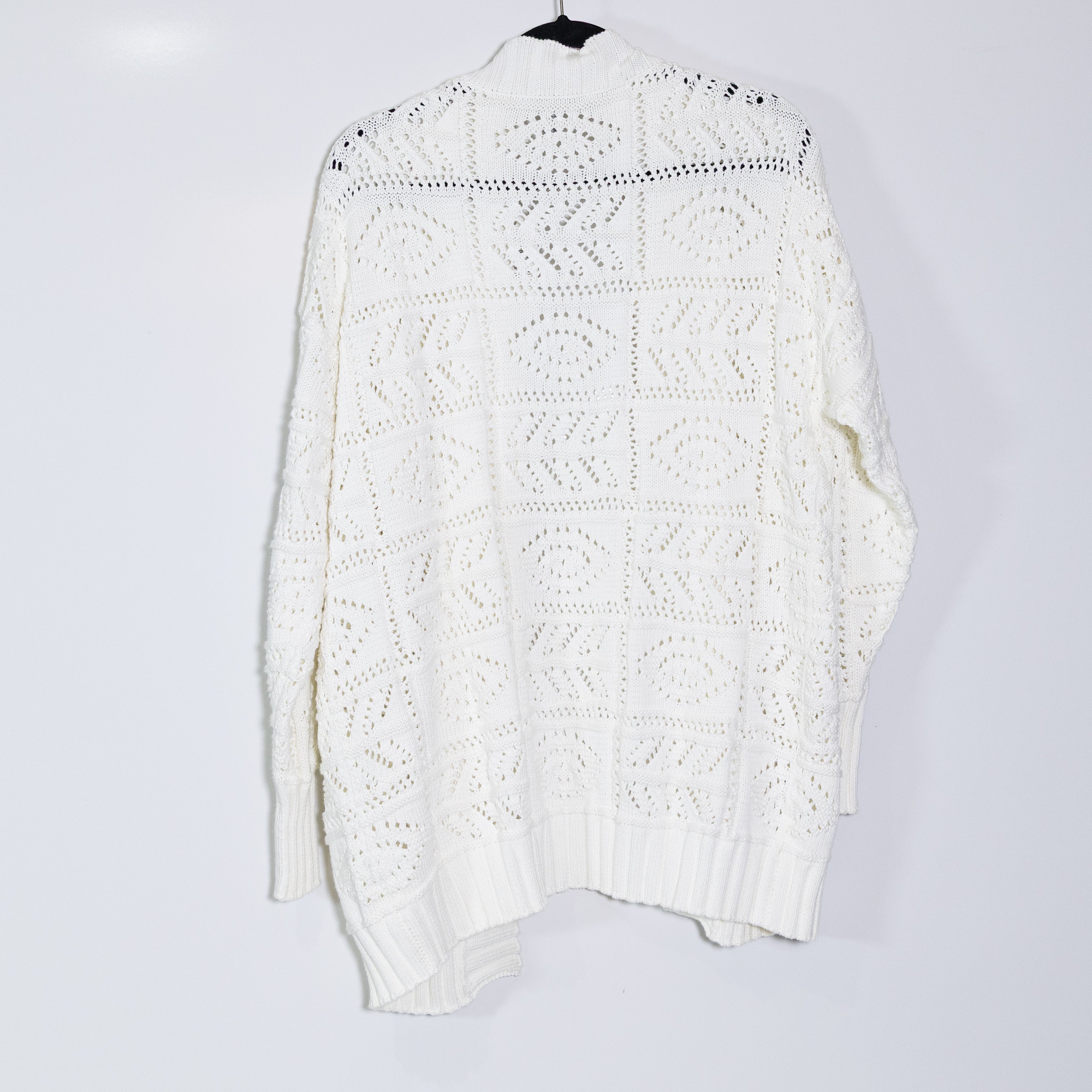 NEW Cotton By Autumn Cashmere Tile Stitch Knit Open Front Cardigan Duster White