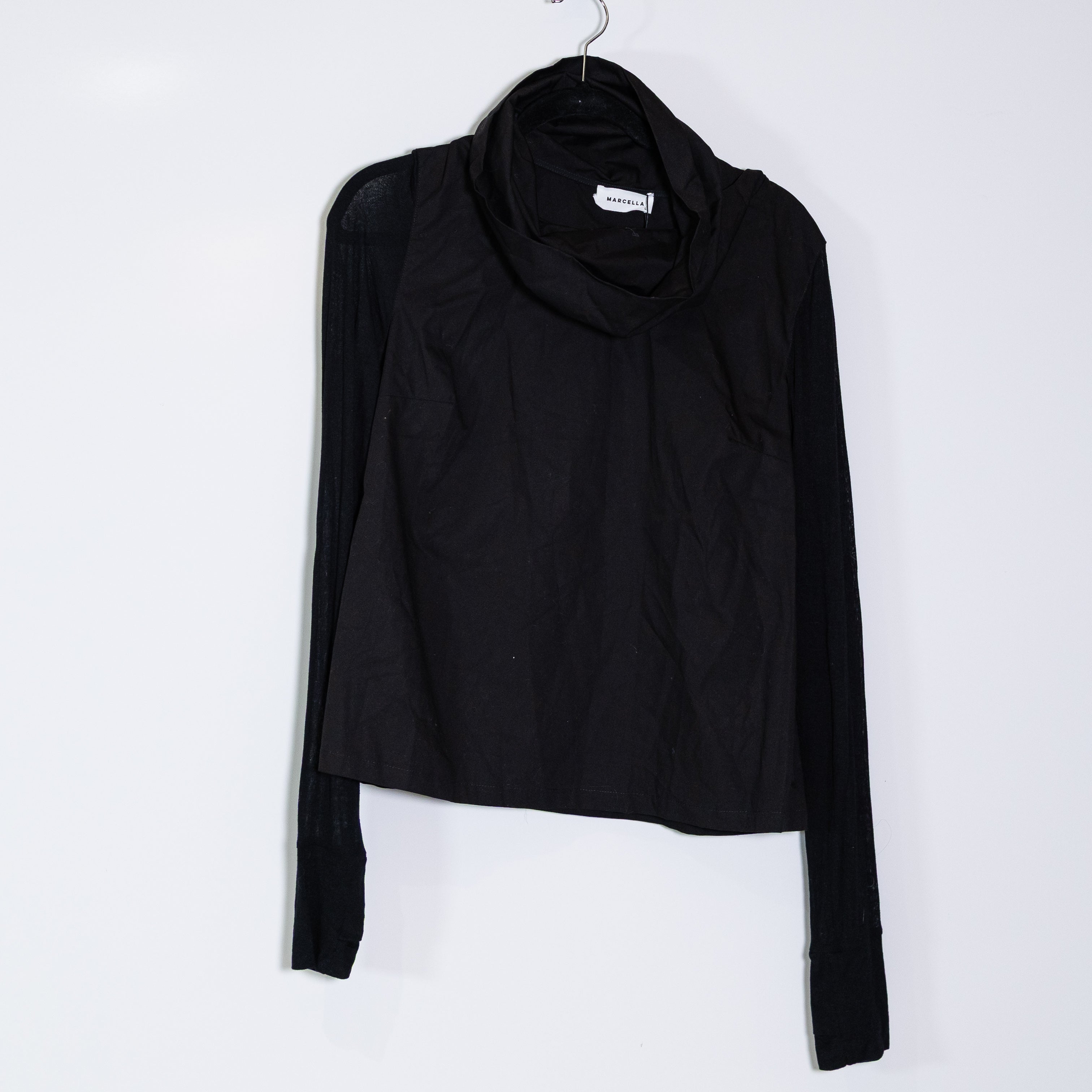 NEW Marcella Atlantic Mixed Media Cotton Poplin Long Sleeve Turtleneck Sweater L