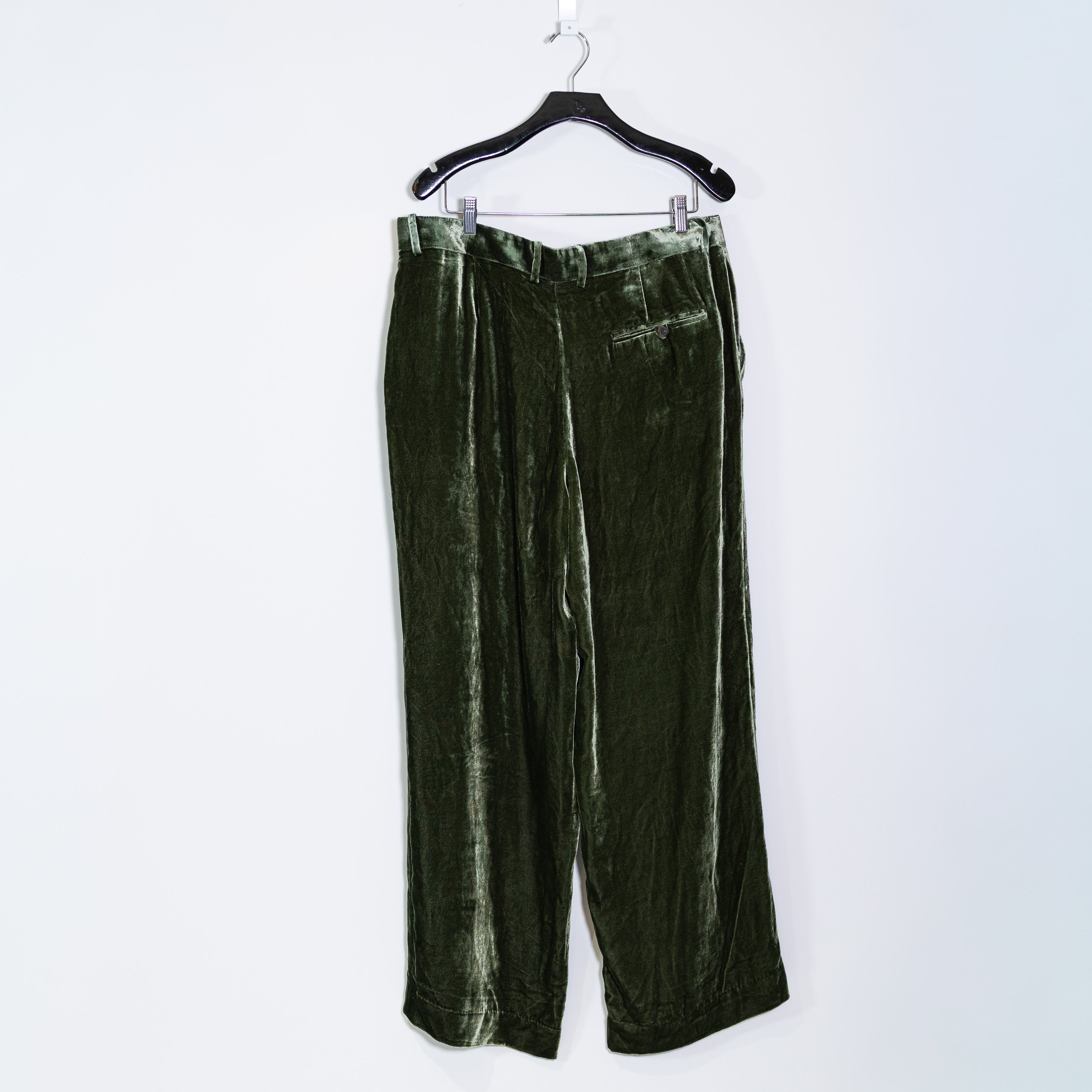 NEW COS Silk Blend Velvet Velour Mid Rise Straight Leg Trouser Pants Green 14