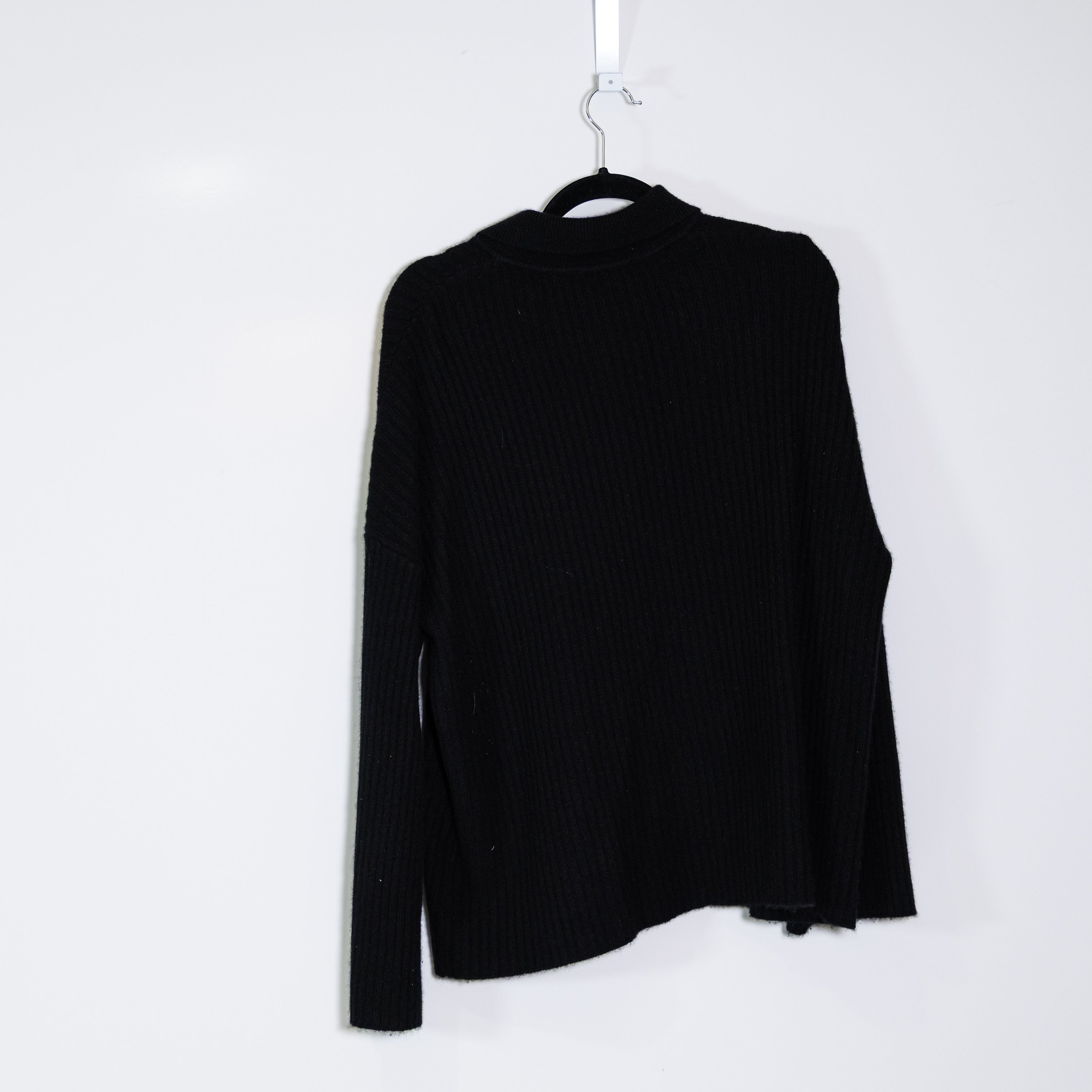 Reformation Fantino Cashmere Ribbed Knit Stretch Collared Cardigan Sweater Black