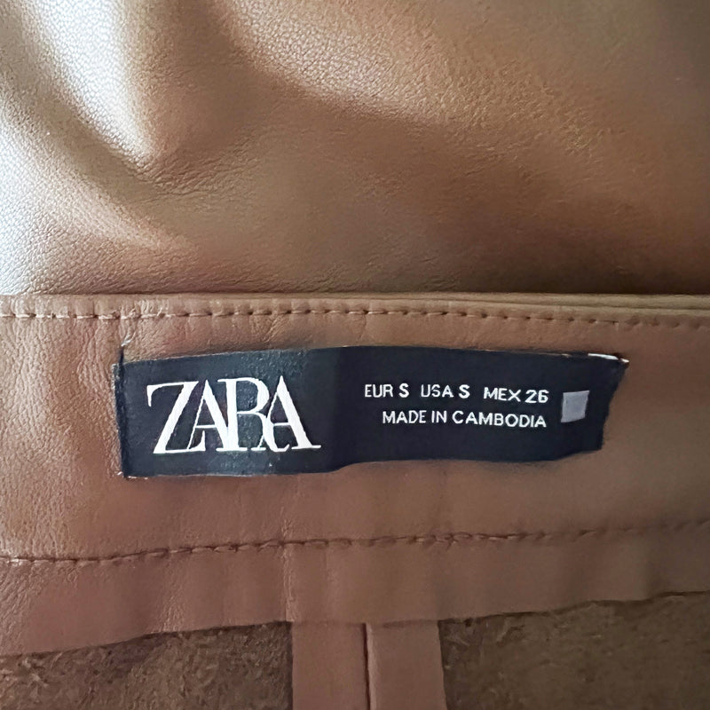 Zara Faux Vegan Leather Mid Rise Straight Leg Casual Chocolate Brown Pants S