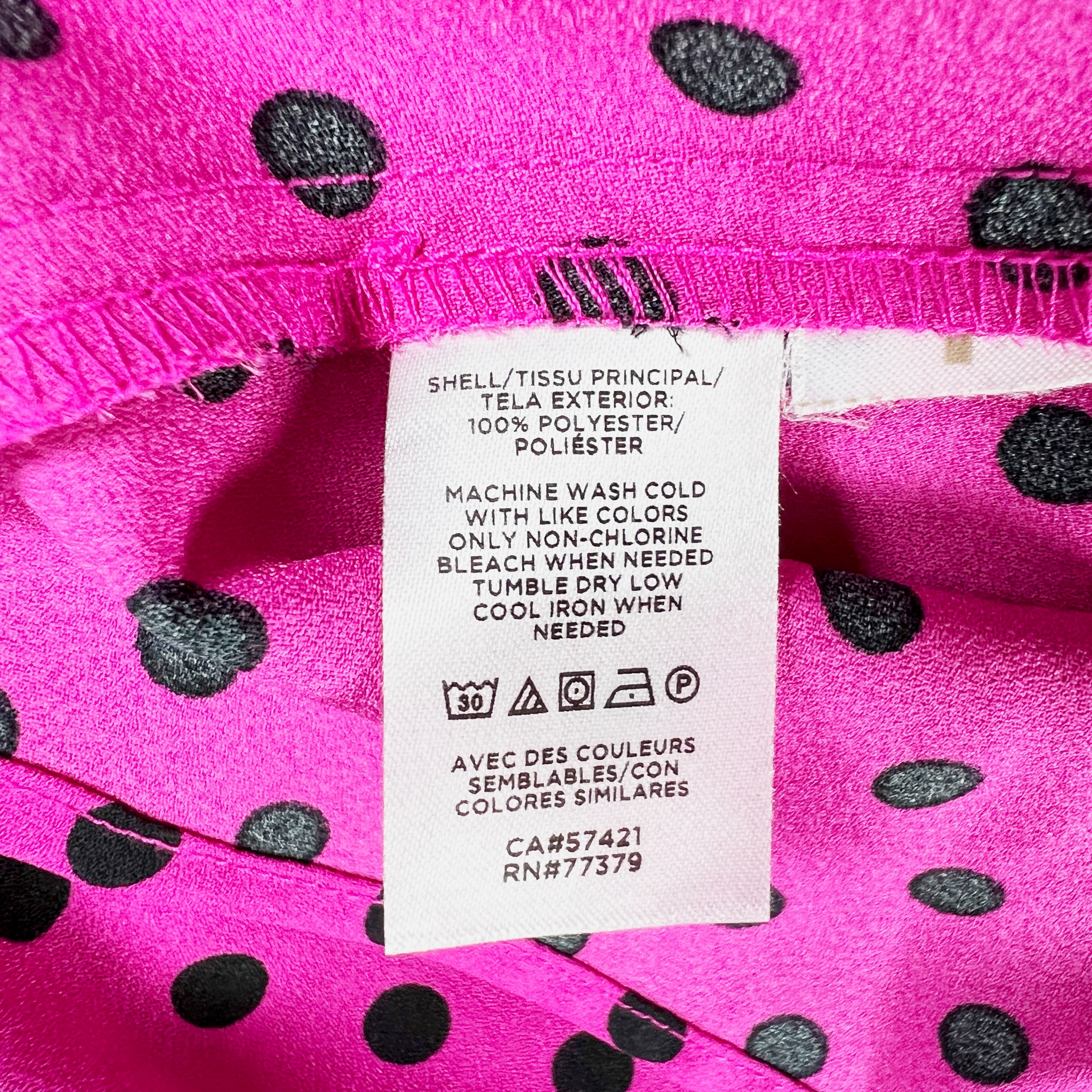 Ann Taylor Pink Black Polka Dot Print Pattern Mock Neck A Line Midi Dress Berry