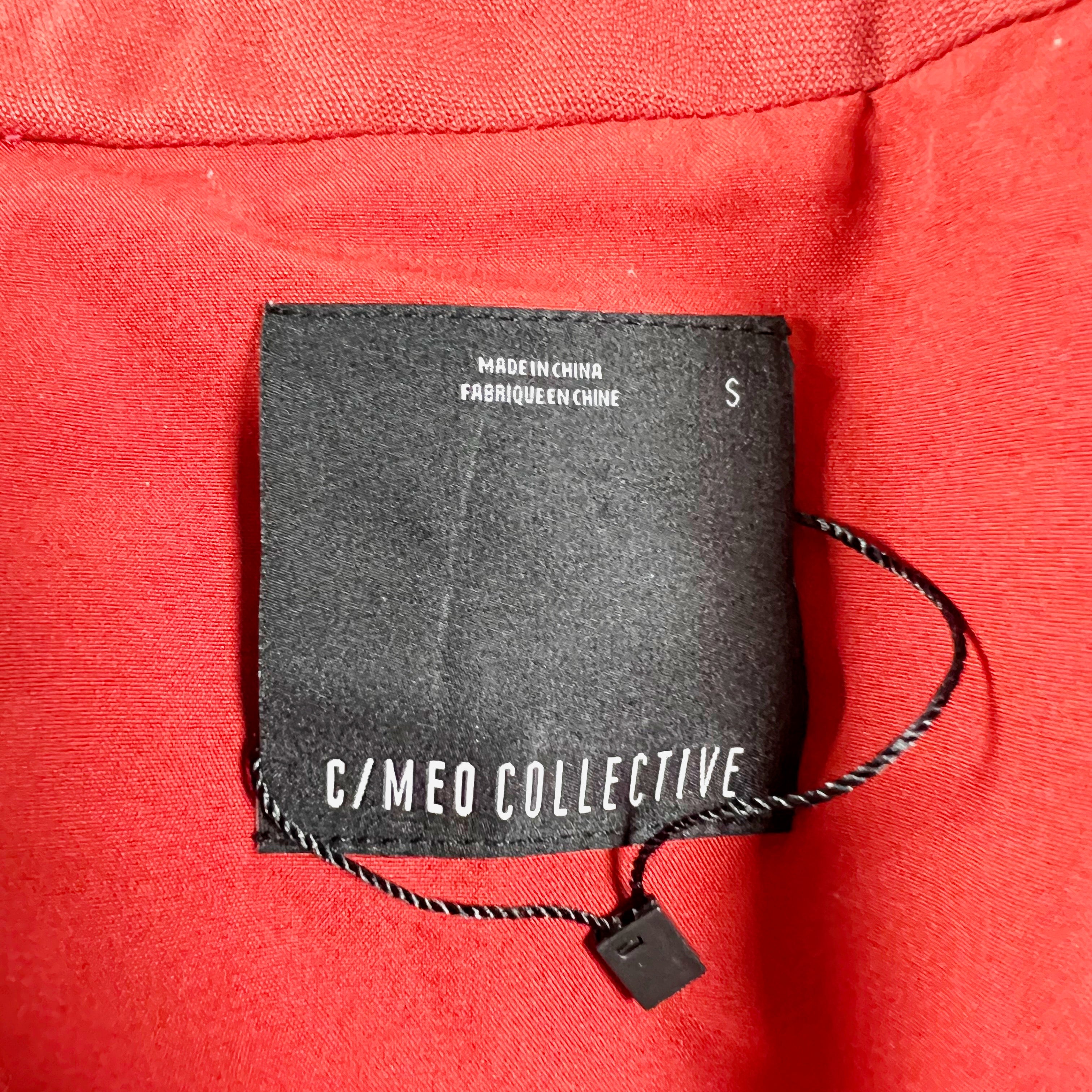 C/Meo Collective The Light Belted Collared Asymmetrical Ruffle Blazer Jacket Red