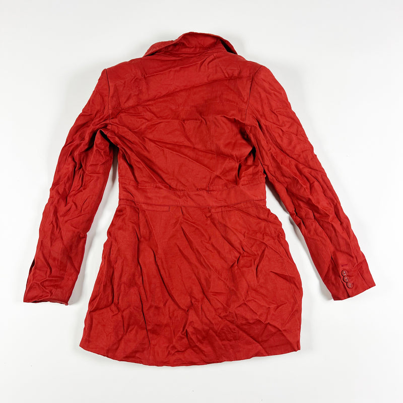 C/Meo Collective The Light Belted Collared Asymmetrical Ruffle Blazer Jacket Red