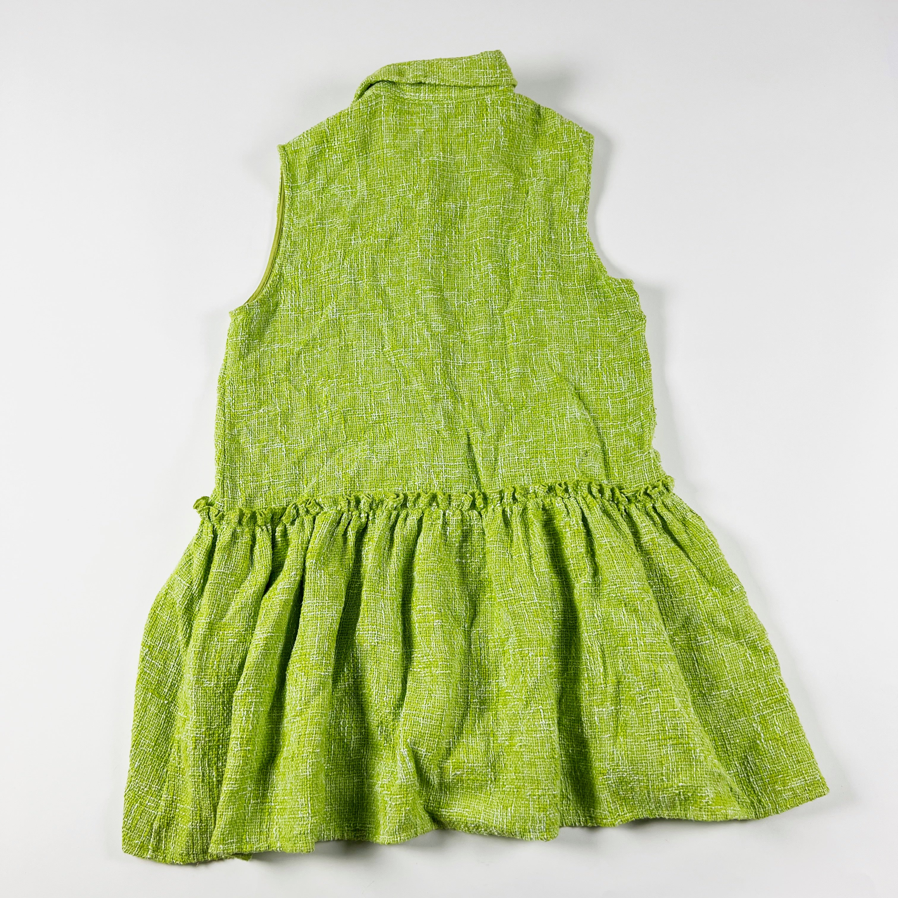 Zara Cotton Blend Texture Knit Drop Waist Sleeveless Collared Button Front Dress