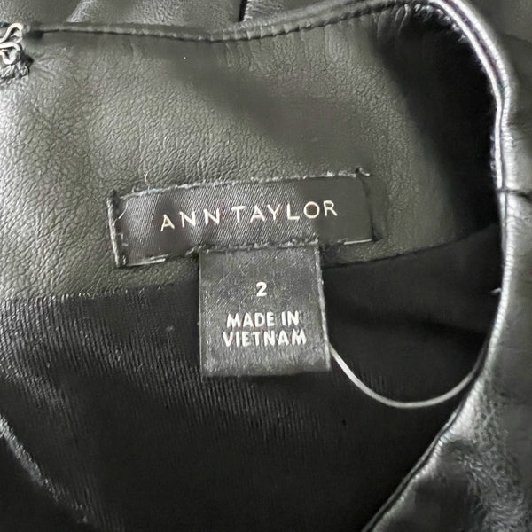Ann Taylor Faux Vegan Leather Long Sleeve Pullover Midi Dress Black 2