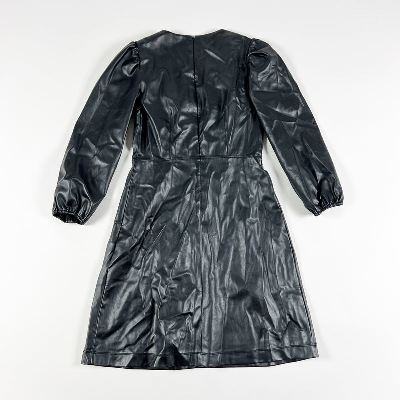 Ann Taylor Faux Vegan Leather Long Sleeve Pullover Midi Dress Black 2