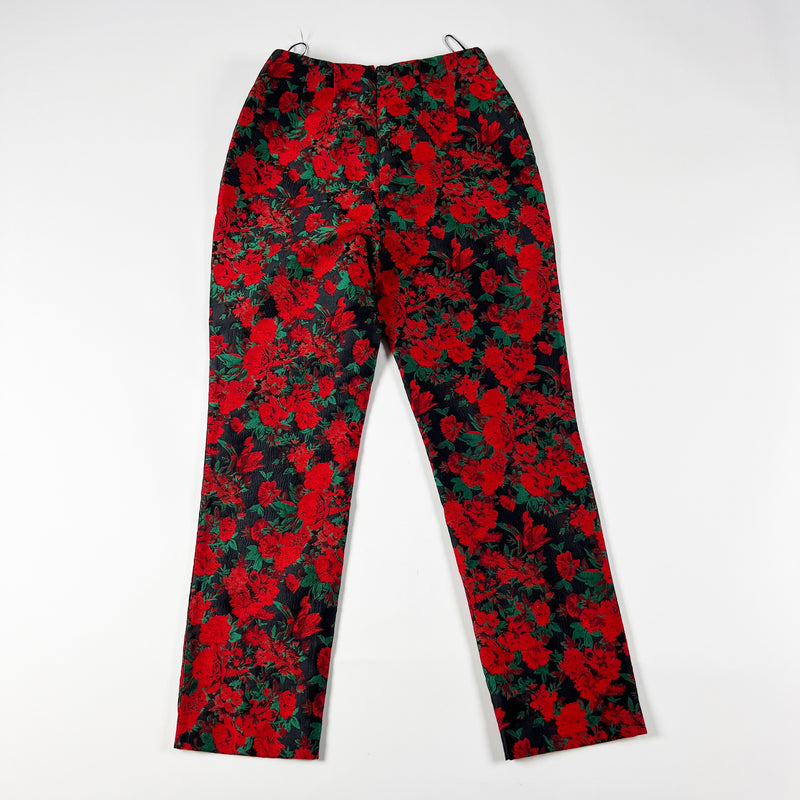 Finders Red Black Jacquard Floral Flower Print Pattern Slim Ankle Crop Pants S