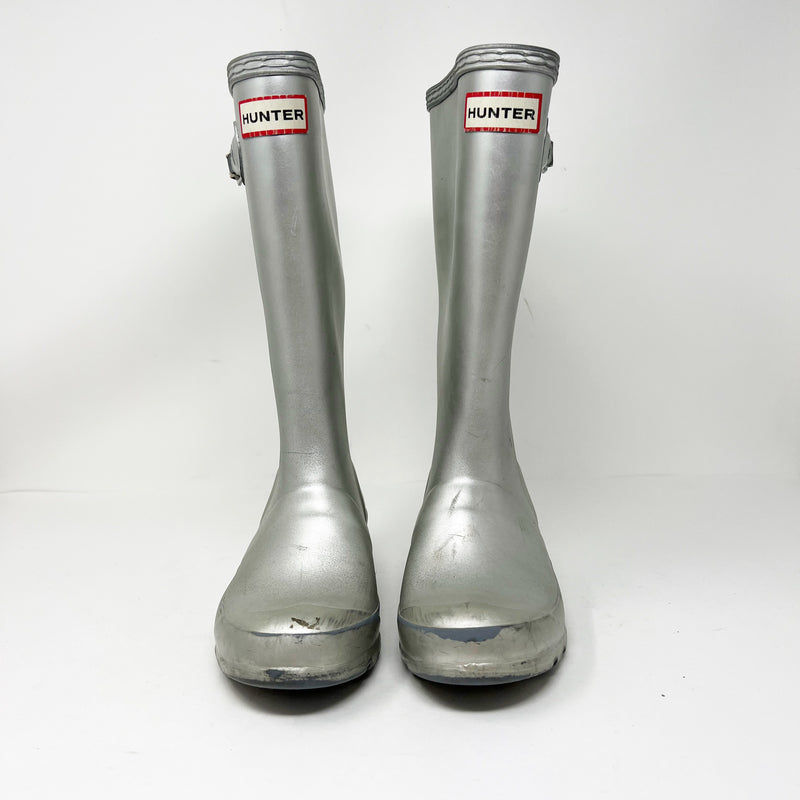 Hunter Originals Girl's Silver Metallic Knee High Waterproof Rain Winter Boots 2
