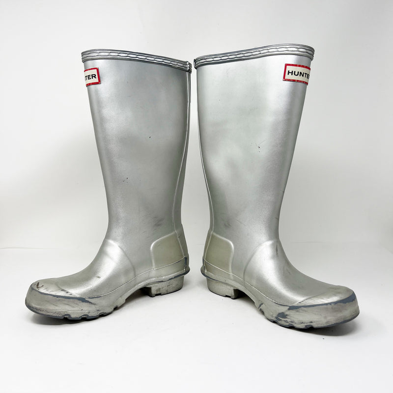 Hunter Originals Girl's Silver Metallic Knee High Waterproof Rain Winter Boots 2