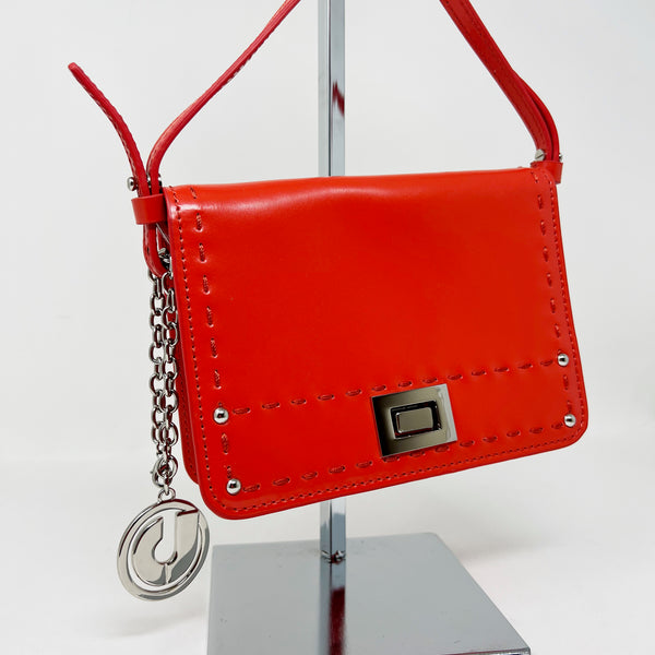 Charles Jourdan Smooth Leather Turn Lock Studded Embellished Crossbody Purse Bag