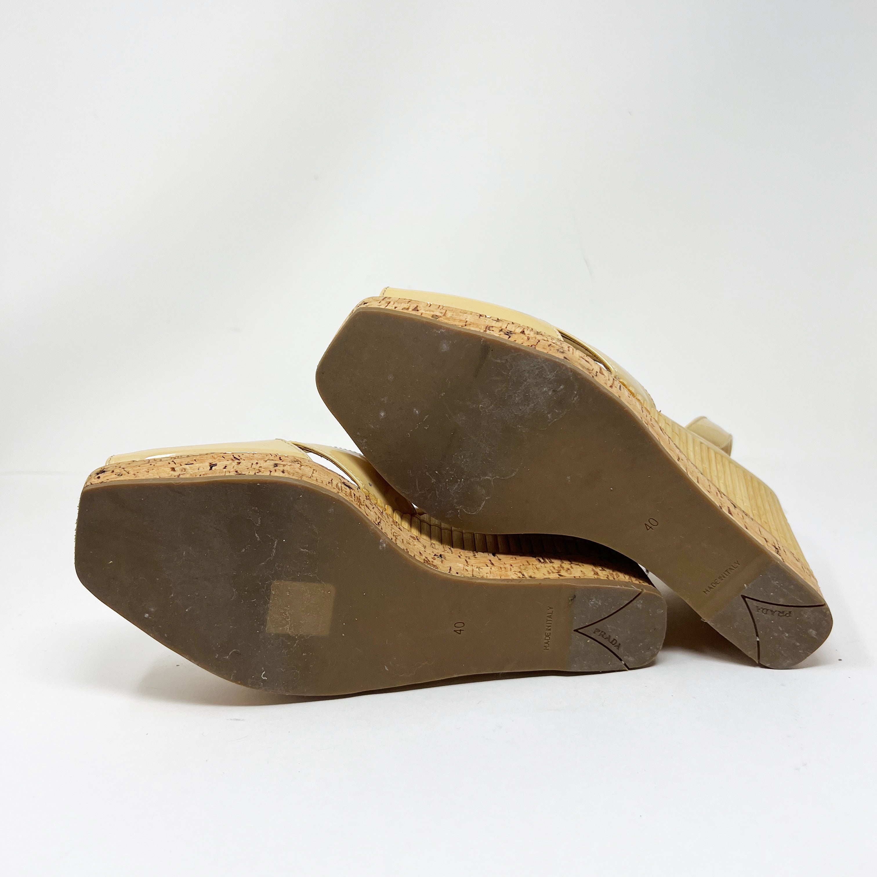 Prada Women's Made In Italy Patent Leather Peep Toe Slingback Wedge High Heels