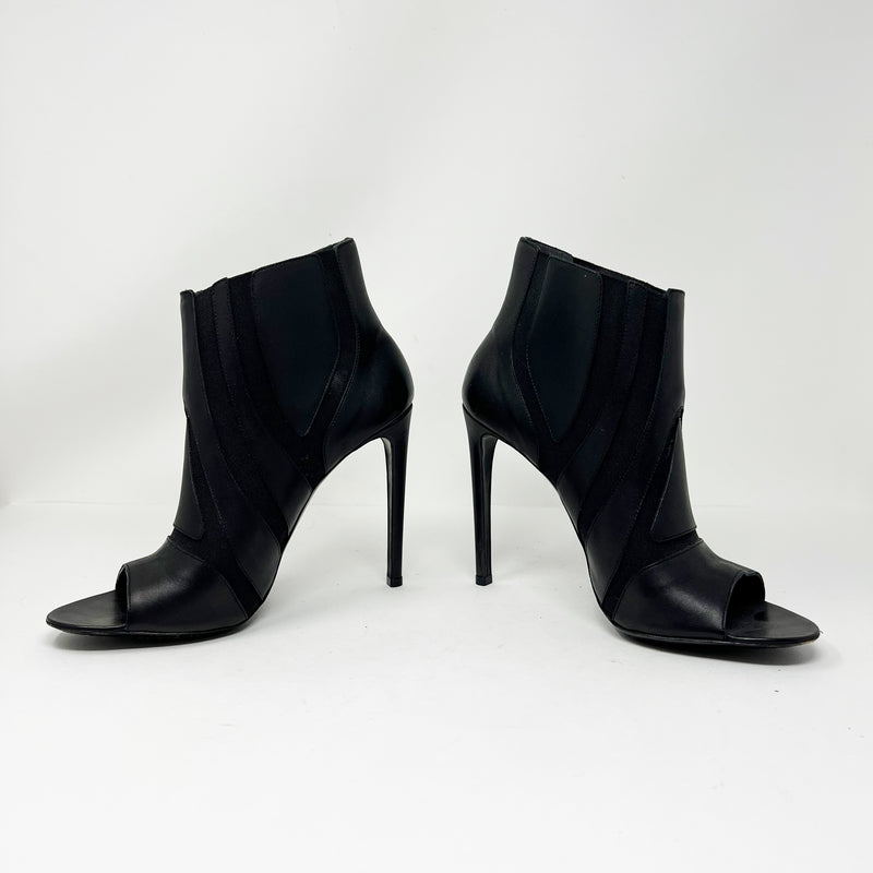 Balenciaga Genuine Leather Stretch Panel Cut Out Peep Toe Ankle High Heel Boots